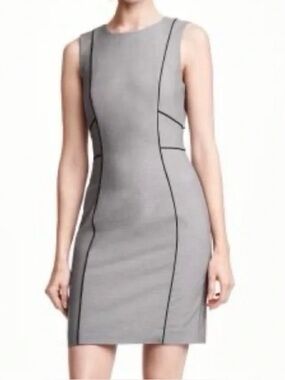 H&M Gray Sleeveless Sheath Dress with Black Piping